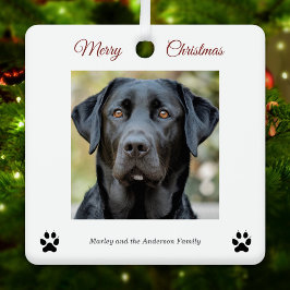 Eenvoudige hondenfoto Vrolijk Kerstwit Metalen Ornament