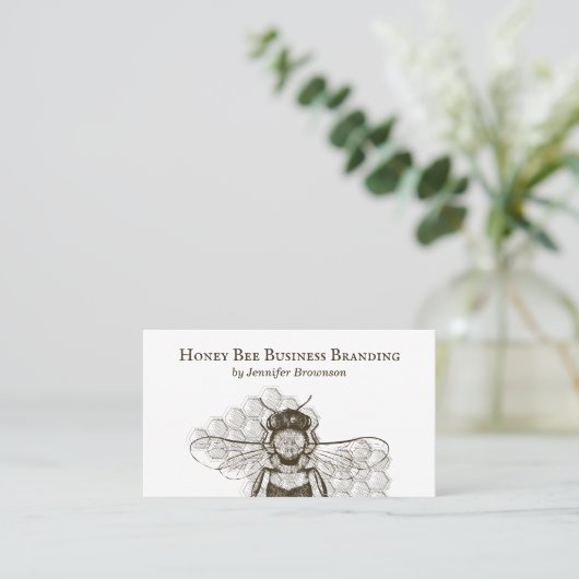 Eenvoudige Honeycomb Bee Retro Apiary Visitekaartje (Staand voorkant)