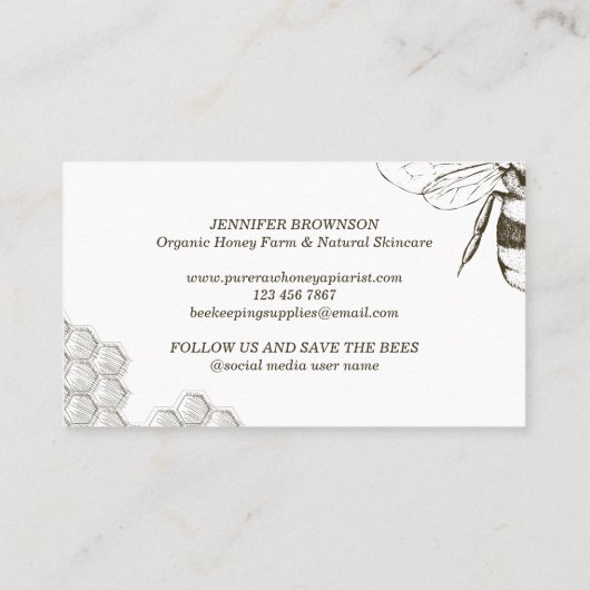 Eenvoudige Honeycomb Bee Retro Apiary Visitekaartje (Achterkant)