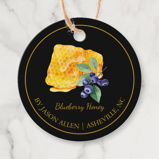 Eenvoudige Honeycomb Blueberry Infused Honey Hang Bedankjes Labels (Voorkant)