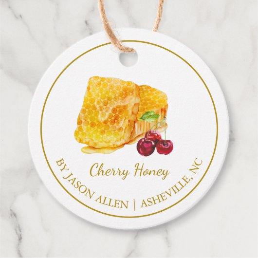Eenvoudige Honeycomb Cherry Infused Honey Hang Lab Bedankjes Labels (Voorkant)