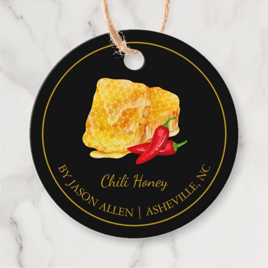 Eenvoudige Honeycomb Chili Infused Honey Hang Labe Bedankjes Labels (Voorkant)