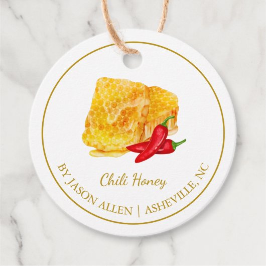 Eenvoudige Honeycomb Chili Infused Honey Hang Labe Bedankjes Labels (Voorkant)