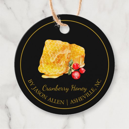 Eenvoudige Honeycomb Cranberry Infused Honey Hang Bedankjes Labels (Voorkant)