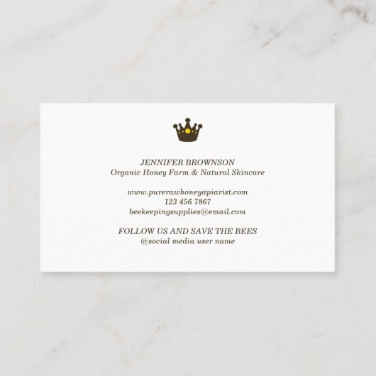 Eenvoudige Honeycomb Crown Queen Bee Visitekaartje (Achterkant)