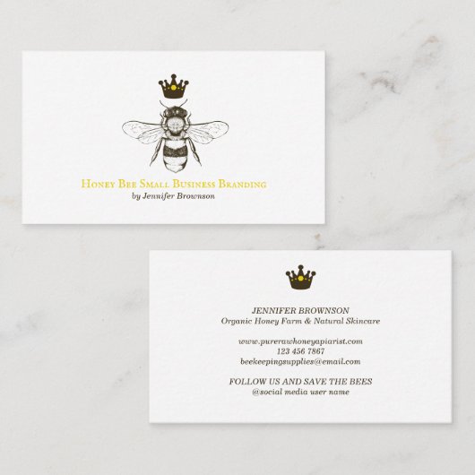Eenvoudige Honeycomb Crown Queen Bee Visitekaartje (Voorkant / Achterkant)
