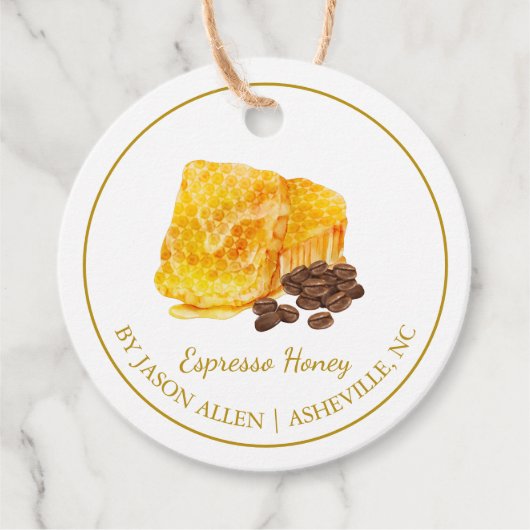 Eenvoudige Honeycomb Espresso Geïnfundeerde Honey  Bedankjes Labels (Voorkant)