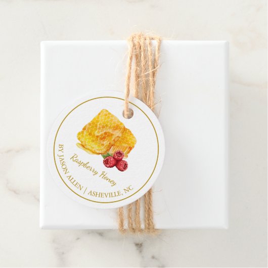 Eenvoudige Honeycomb Raspberry Infused Honey Hang Bedankjes Labels (In situ)