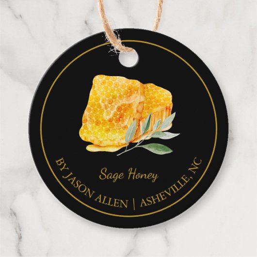 Eenvoudige Honeycomb Sage Geïnfundeerde Honey Hang Bedankjes Labels (Voorkant)