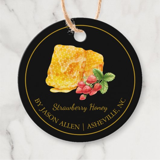 Eenvoudige Honeycomb Strawberry Infused Honey Hang Bedankjes Labels (Voorkant)