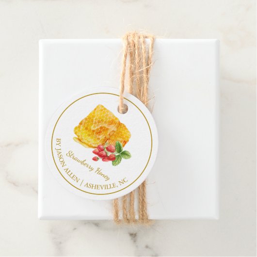 Eenvoudige Honeycomb Strawberry Infused Honey Hang Bedankjes Labels (In situ)