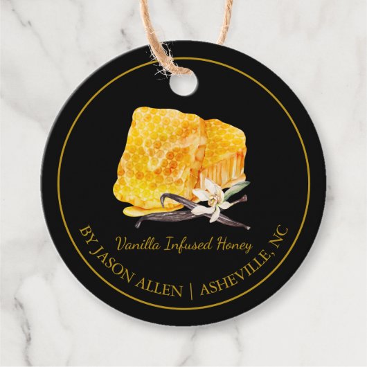 Eenvoudige Honeycomb Vanilla Infused Honey Hang La Bedankjes Labels (Voorkant)