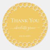 Eenvoudige honingraat eerste bijenthema dank u ronde sticker (Voorkant)