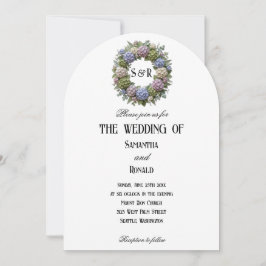 Eenvoudige Hortensia Krans Monogram Bruiloft Kaart