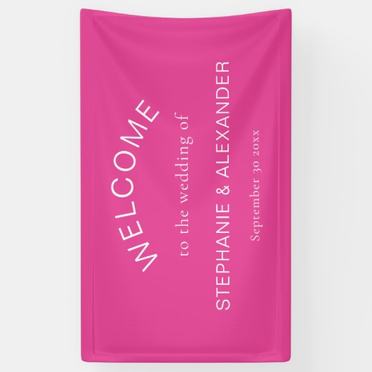 Eenvoudige Hot Pink Custom Welkom bij bruiloft Spandoek (Verticaal)
