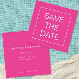 Eenvoudige Hot Pink Line Border Bruiloft Vierkant Save The Date