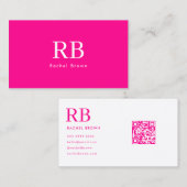 Eenvoudige Hot Pink QR-code Visitekaartje (Voorkant / Achterkant)