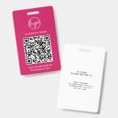 Eenvoudige Hot Pink QR-code Werknemer-ID Badge (Voor- en achterkant)