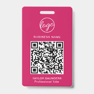 Eenvoudige Hot Pink QR-code Werknemer-ID Badge