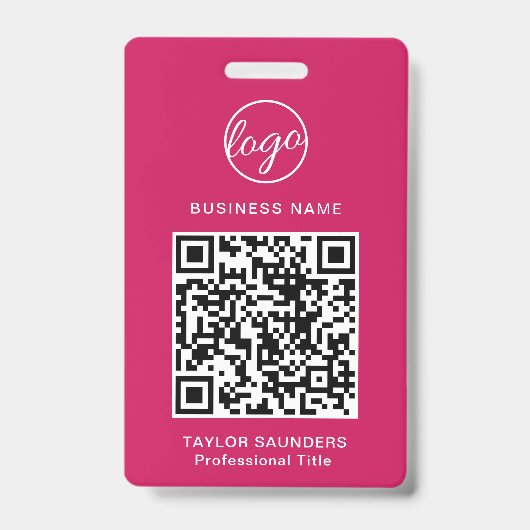 Eenvoudige Hot Pink QR-code Werknemer-ID Badge (Voorzijde)