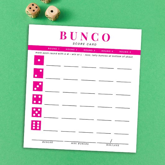 Eenvoudige Hot Roze en Witte Bunco Score Kaart Notitieblok