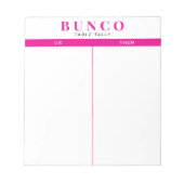 Eenvoudige Hot Roze en Witte Bunco Tally Notitieblok (Voorkant)