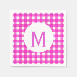 Eenvoudige hotroze Gingham Monogram Servet