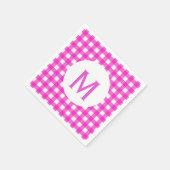 Eenvoudige hotroze Gingham Monogram Servet (Hoek)