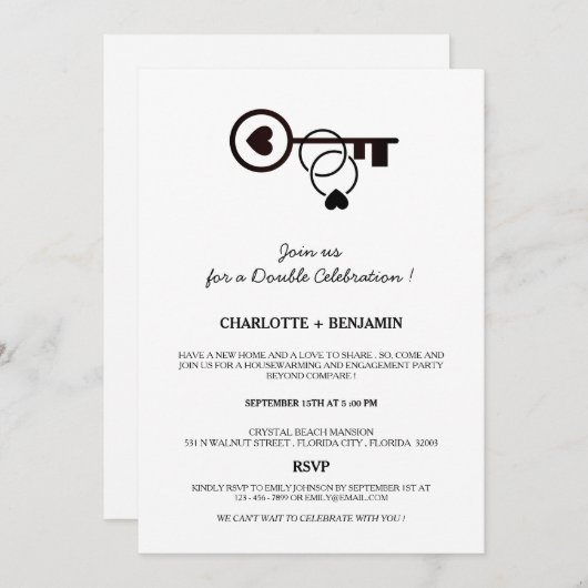 Eenvoudige housewarming en verlovingsfeest kaart (Voorkant / Achterkant)
