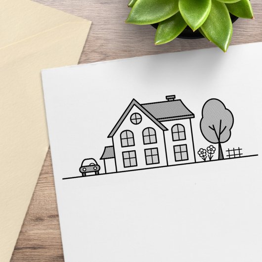 Eenvoudige Huis Lijn Kunst Rubberstempel