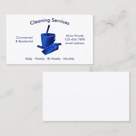Eenvoudige huisschoonmaakdiensten blauw visitekaartje (Voorkant / Achterkant)