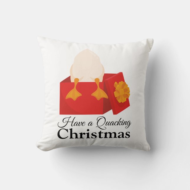 Eenvoudige humor Kerst Leuke Eend in rode doos Kussen (Voorkant)