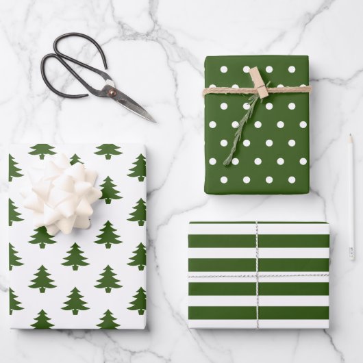 Eenvoudige Hunter Green White-kerstbomen gemengd Inpakpapier Vel (Voorkant)