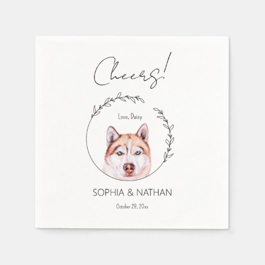 Eenvoudige Husky Hond Bruiloft Cocktail servetten (Voorkant)