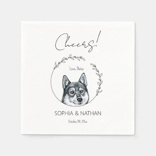Eenvoudige Husky Hond Bruiloft Cocktail servetten (Voorkant)