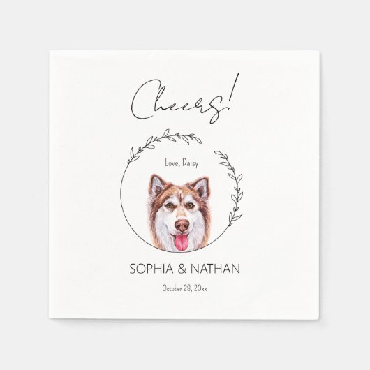 Eenvoudige Husky Hond Bruiloft Cocktail servetten (Voorkant)