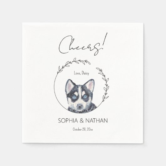 Eenvoudige Husky Hond Bruiloft Cocktail servetten (Voorkant)