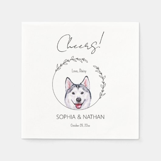 Eenvoudige Husky Hond Bruiloft Cocktail servetten (Voorkant)
