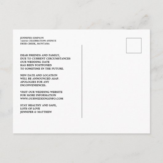 Eenvoudige Huwelijksdatum Wijzigen Typografie Foto Aankondigingskaart (Achterkant)