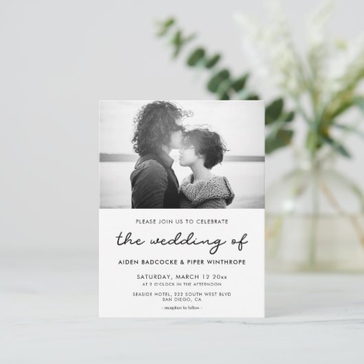 Eenvoudige huwelijksfoto-uitnodiging briefkaart (Staand voorkant)
