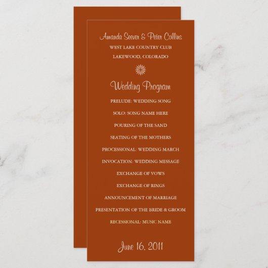 Eenvoudige huwelijksprogramma's (baksteen) programmakaart (Voorkant / Achterkant)