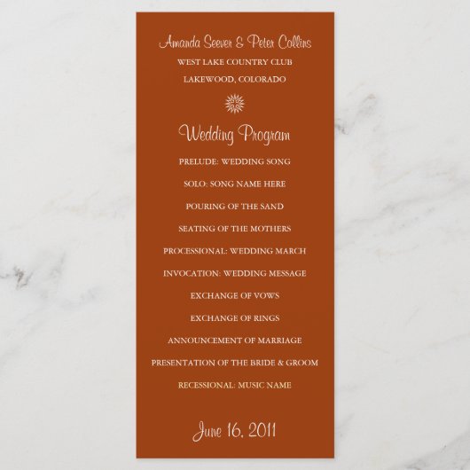 Eenvoudige huwelijksprogramma's (baksteen) programmakaart (Voorkant)