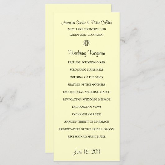 Eenvoudige huwelijksprogramma's (Cream) Programmakaart (Voorkant / Achterkant)