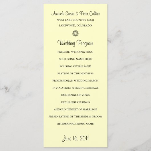 Eenvoudige huwelijksprogramma's (Cream) Programmakaart (Voorkant)