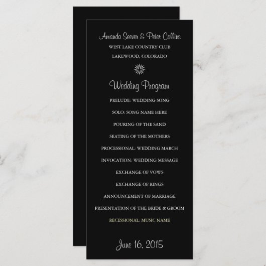 Eenvoudige huwelijksprogramma's (zwart) programmakaart (Voorkant / Achterkant)