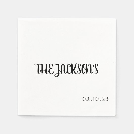 Eenvoudige huwelijksservet met achternaam van het  servet (Voorkant)