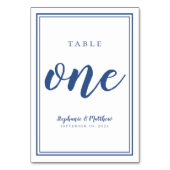 Eenvoudige huwelijkstafel nummer één blauw & wit kaart (Voorkant)