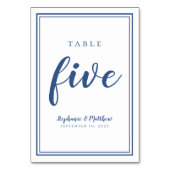 Eenvoudige huwelijkstafel nummer vijf blauw & wit kaart (Voorkant)