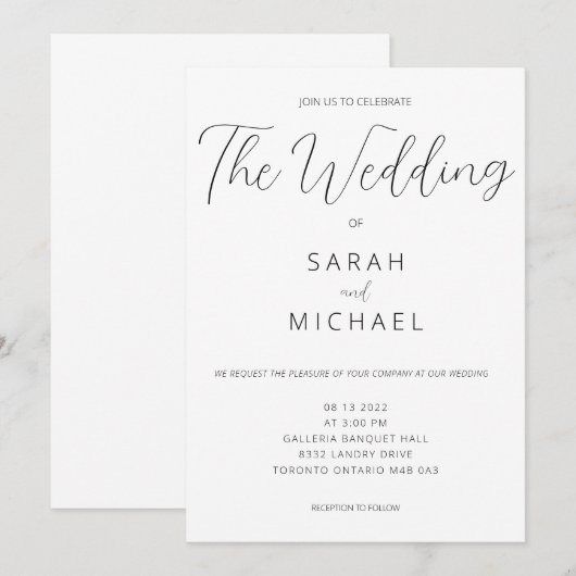 Eenvoudige huwelijksuitnodiging kaart (Voorkant / Achterkant)