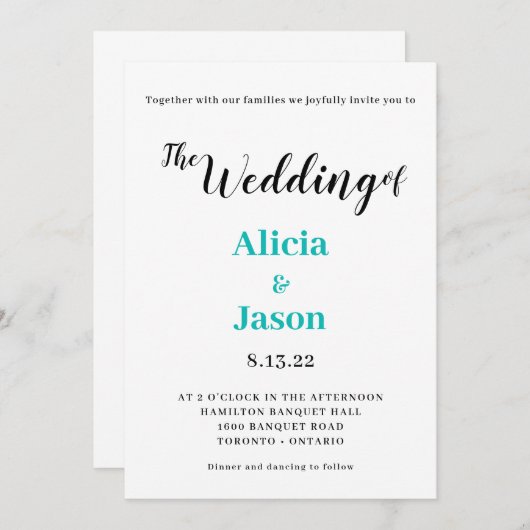 Eenvoudige huwelijksuitnodiging kaart (Voorkant / Achterkant)